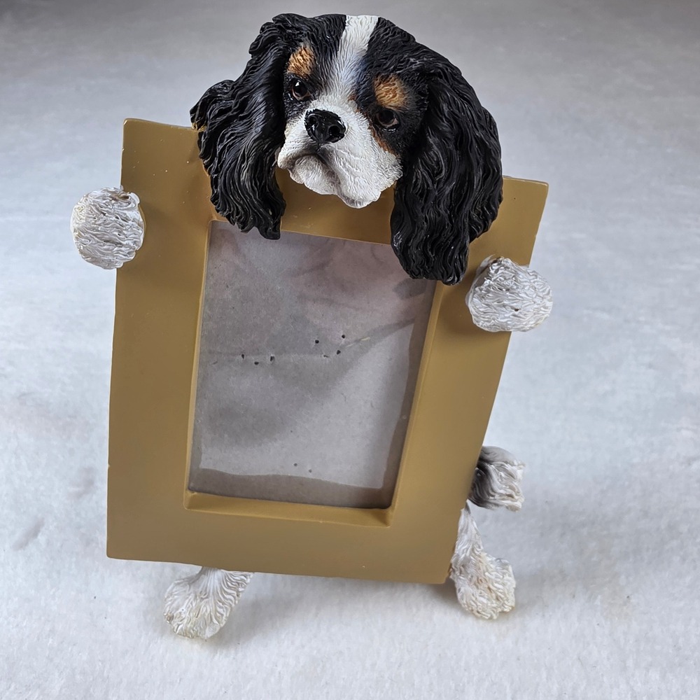 E&S Imports King Charles Cavalier Spaniel Dog Picture Frame Tricolor Resin 35315